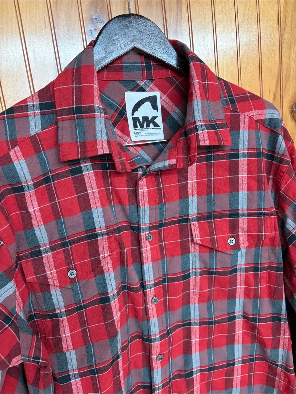 Mountain Khakis Men’s Red and Gray Plaid Wool Blend Flannel Button-Down Shirt. L